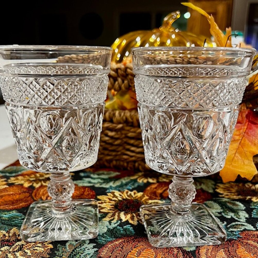 Set of 2 Vintage Imperial Glass Cape Cod Clear Water Goblets
